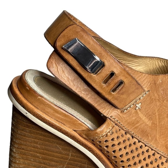 Rag & Bone Pala Wedge Sandals Womens 9 Leather Peep Toe Stacked Wood Heel Brown - Picture 8 of 11